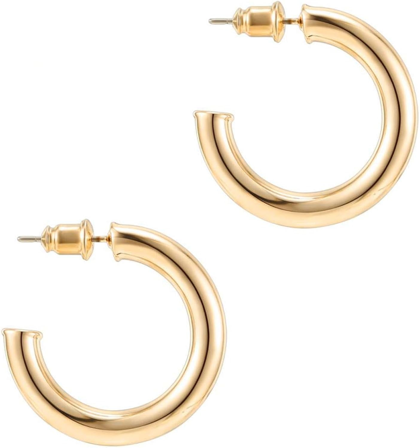 14K Gold Colored Lightweight Chunky Open Hoops | Gold Hoop Earrings for ...