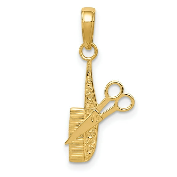 14K Gold Comb & Scissors Charm Pendant Jewelry 18Mm X 11Mm