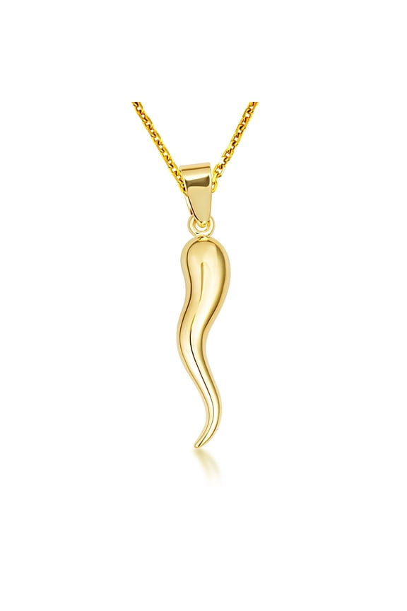 14K Gold Cornicello Italian Horn Pendant Necklace (14K Yellow Gold, Large Pendant with 18" chain)