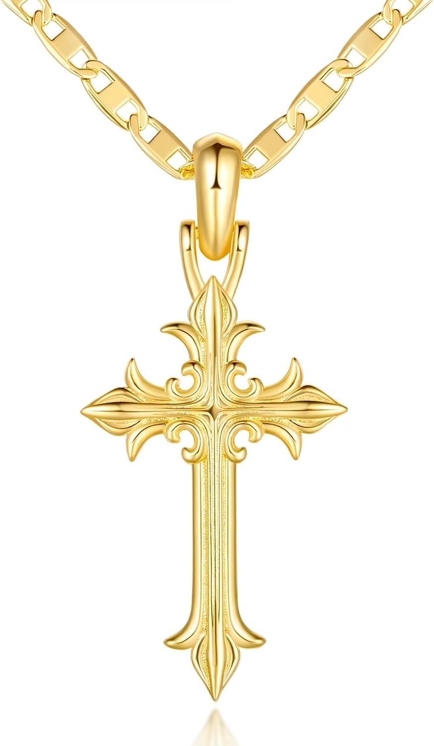 POHNUI 14K Gold Cross Necklace for Women 14k Gold Cross Pendant on Mariner Chain Elegant 14K Gold Cross Necklaces for Women 48cm Gift for Her