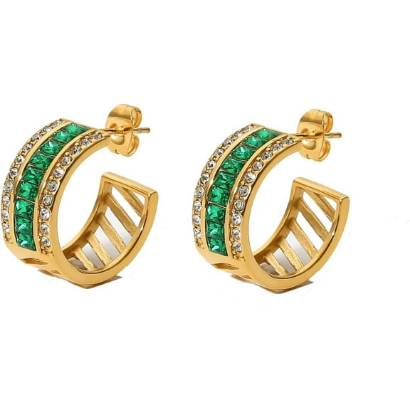 14K Gold Crystal C Shape Earrings, Natural Crystal Earrings - Perfect Birthday and Holiday Gift for Mom, Wife and Girlfriend