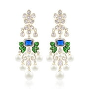 PAENENPH 14K Gold Crystal Pearl Chandelier Earrings for Women,Floral Freshwater Pearl and Moissanite Tassel Design Drop Earrings,Fashion Jewelry Gift for Mom,Girlfriend,Wife