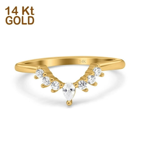 14K Gold Curved Eternity Stackable Wedding Band Ring Simulated CZ Size 9