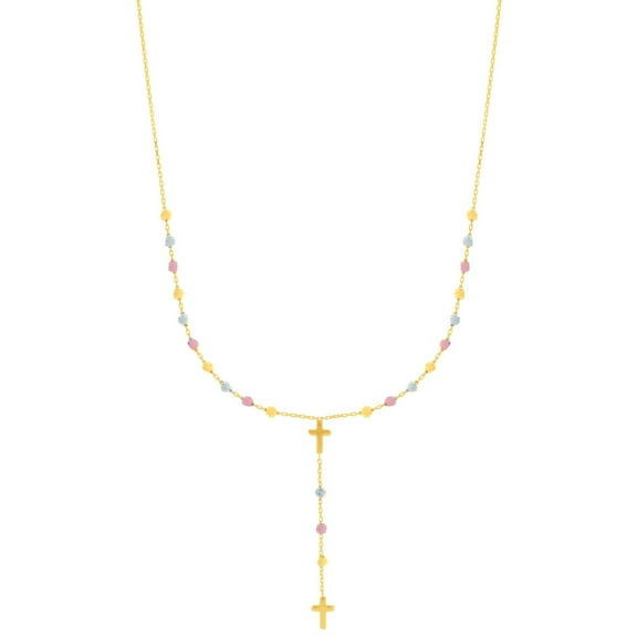 14K Gold Diamond Cut Beaded Lariet Rosary Necklace 16" on Long Diamond Cut Cable Chain by IcedTime