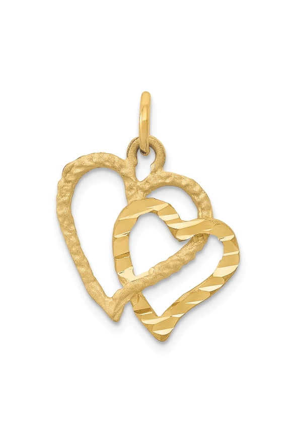 14K Gold Double Heart Charm Love Pendant FindingKing
