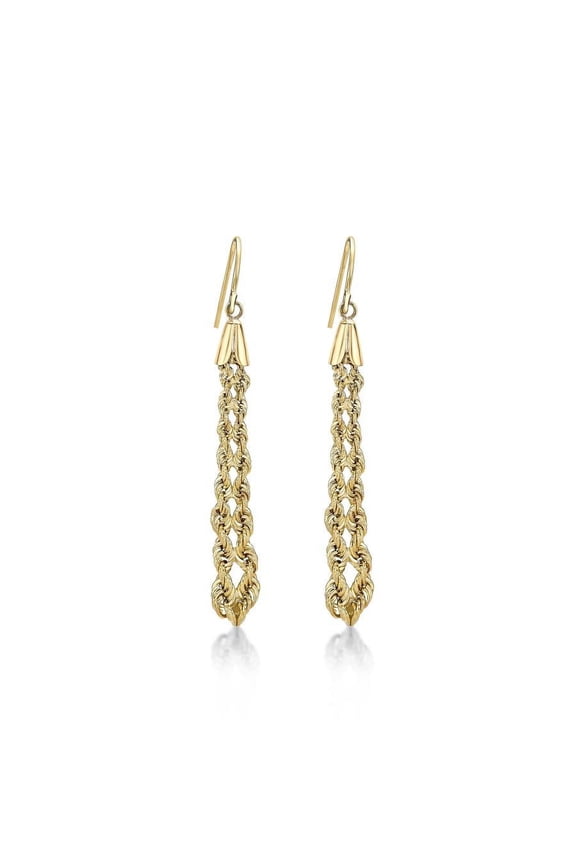 14K Gold Double Rope Chain Drop Earrings, 1.75 grams