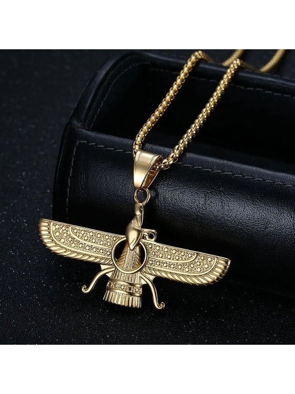 14K Gold Filled Double Sided Zoroastrian Pendant Necklace, Exotic Persian Hip Hop Religious Fine Jewelry Gift for Men & Women