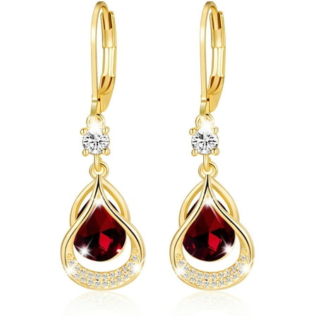 APSVO 18K Gold Plated Drop Earrings for Women Girls Hypoallergenic January Birthstone Earrings with Red Garnet Birthday Valentines Day Jewelry Gifts Teen Her Mom Girlfriend Adults Wife Kids Age Ideas