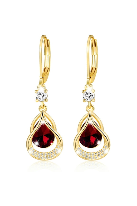 18K Gold Plated Drop Earrings for Women Girls Hypoallergenic January Birthstone Earrings with Red Garnet Birthday Easter Basket Stuffers Jewelry Gifts Teen Mom Girlfriend Adults Wife Kids Age