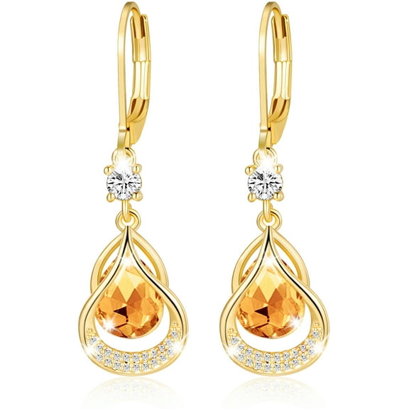 APSVO 18K Gold Plated Drop Earrings for Women Girls November Birthstone Earrings with Yellow Citrine Topaz Birthday Valentines Day Jewelry Gifts Teen Her Mom Girlfriend Adults Wife Kids Age Ideas