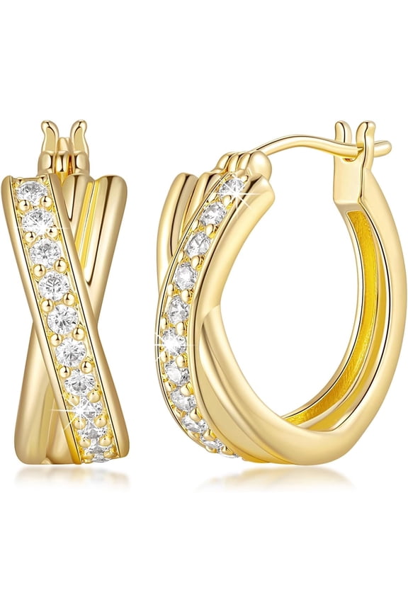 14K Gold Earrings 14K Gold Hoop Earrings for Women Criss Cross Hypoallergenic Earrings Sparkling 14K Gold Hoops Women's Earrings 14K Gold Plated Jewelry Birthday Anniversary Christmas Gifts for Women
