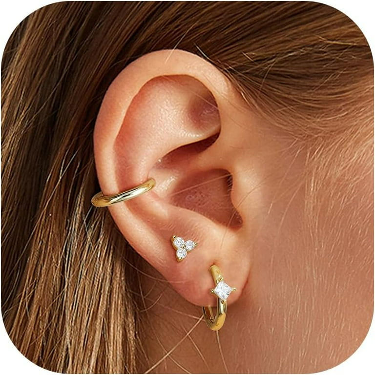 Gold clutsy earrings for multiple piercings