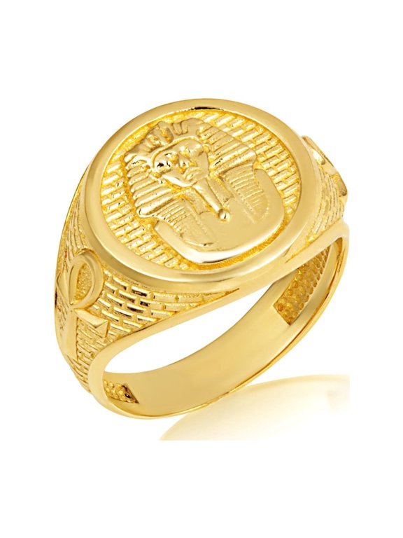 14K Yellow Gold Egyptian Sphinx Ankh Cross Signet Ring (Size 6)
