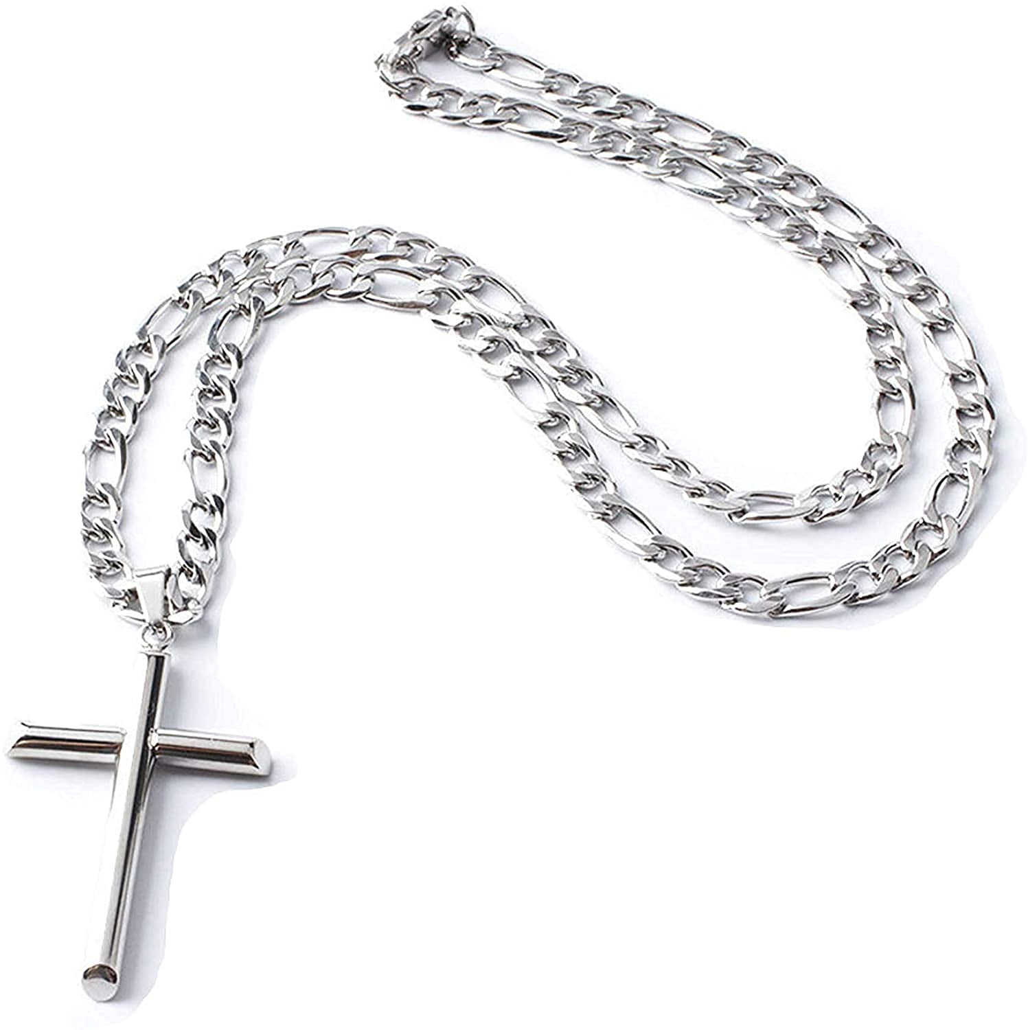 14K Gold Figaro Chain Style Cross Pendant Necklace Solid Plated Clasp for Men, Women, Teens Thin for Charms Miami Cuban Link Diamond Cut - 22"