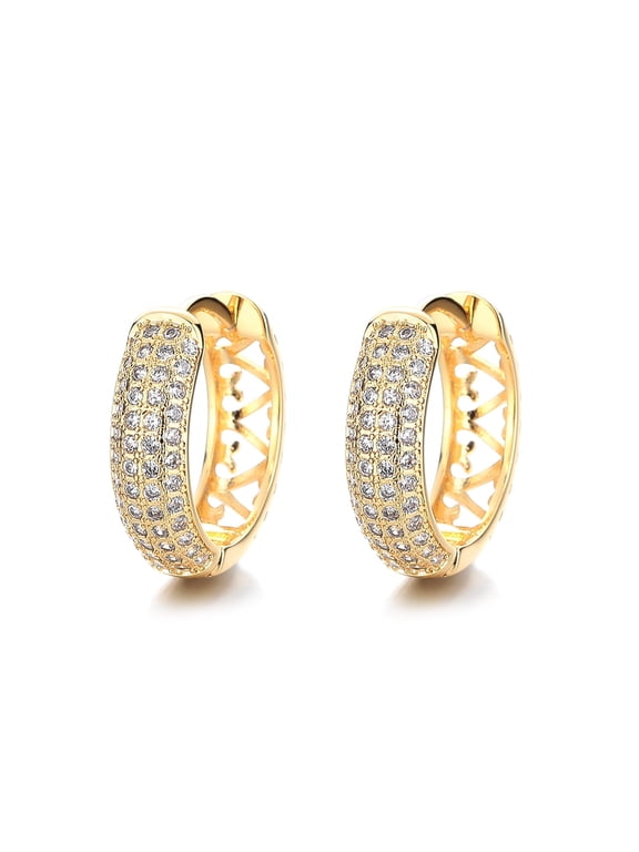 14K Gold Plated Filigree Heart Huggie Earring with crystals