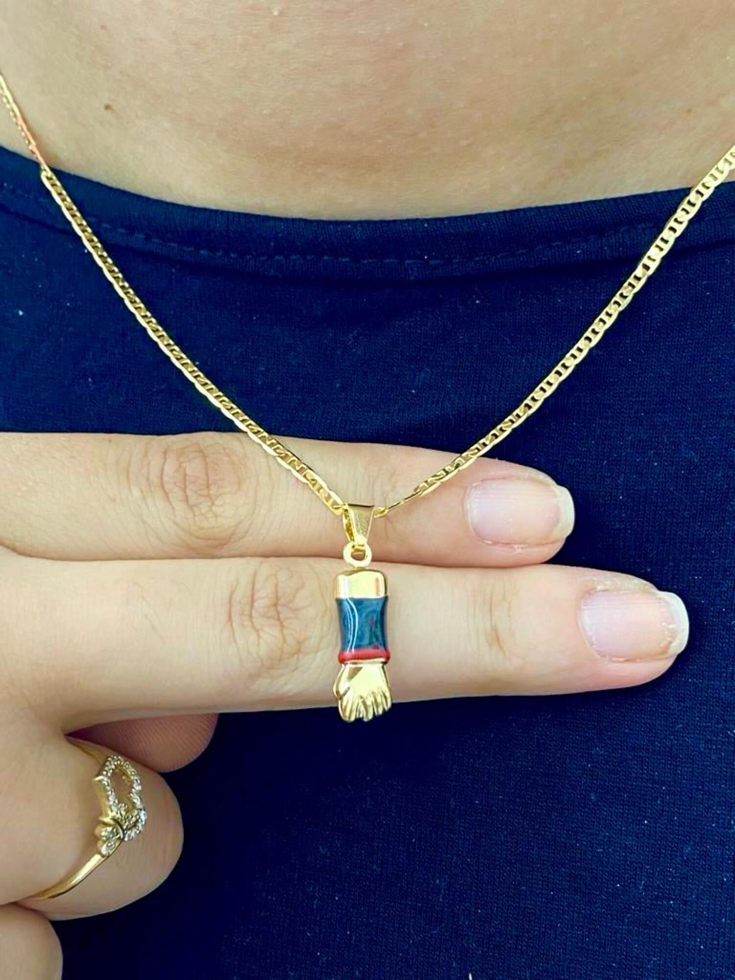 14K Gold Filled Azabache Pendant Necklace Mariner Chain Mens Women Baby 16
