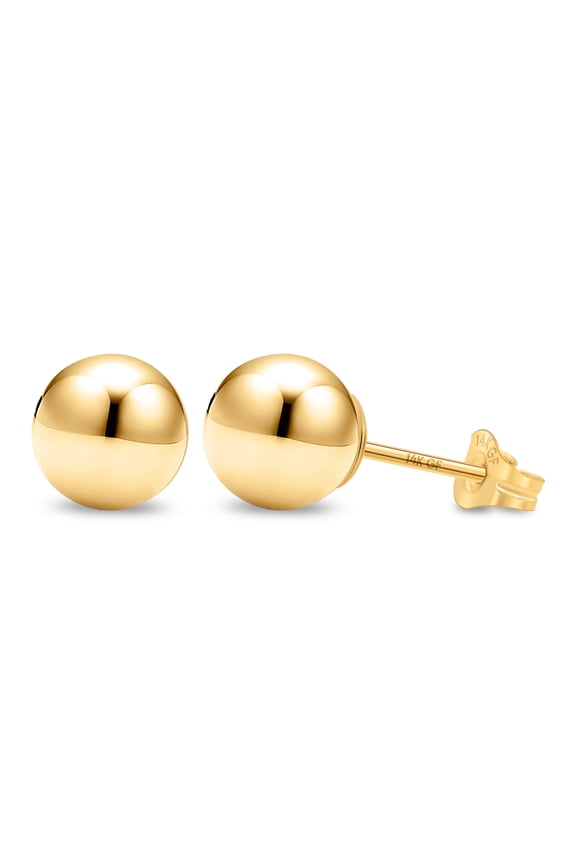14K Yellow Gold Filled Round Ball Stud Earrings for Women - 7mm