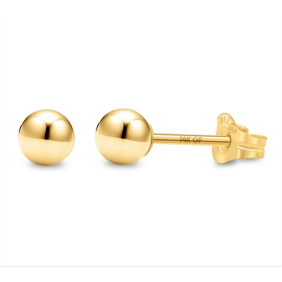 Kezef 14K Yellow Gold Filled Round Ball Stud Earrings for Women - 4mm