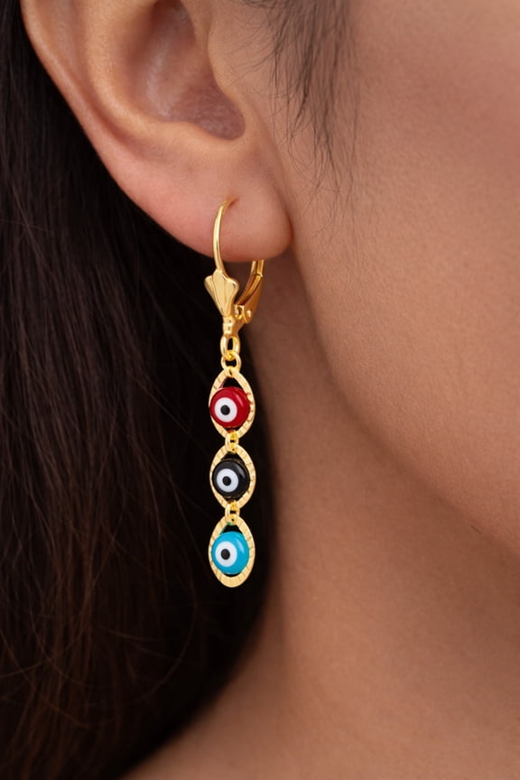 14K Gold Filled Evil Eye Lever Back Earrings Protection Jewelry