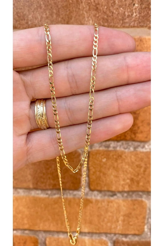 14K Gold Filled Figaro Link Chain Necklace For Men Gifts 24" Fashion Design