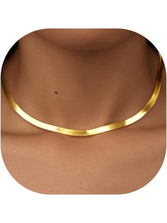 14K Gold-Filled Herringbone Necklace for Women – Dainty Snake Chain Choker, Trendy Simple Long Layered Jewelry Non Tarnish, 15-19 Inch Thin & Chunky Options, Gift for Her