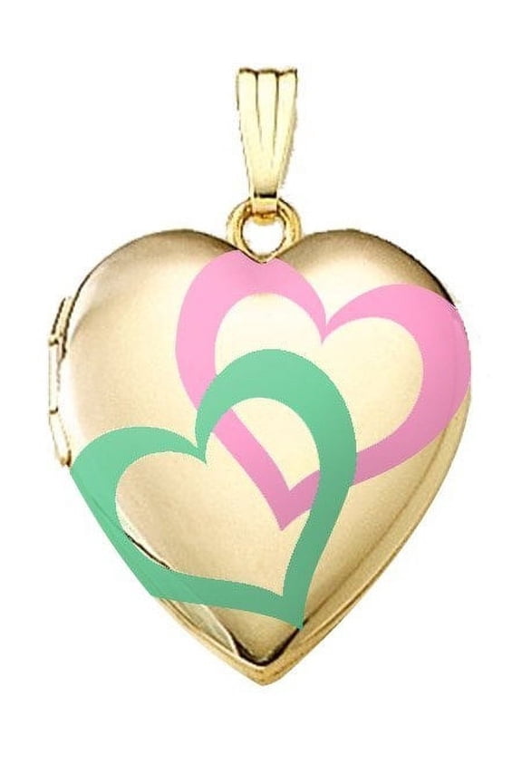 14K Gold Filled "Interlocking Color Hearts" Locket - 3/4 Inch X 3/4 Inch in Solid 14K Gold Filled
