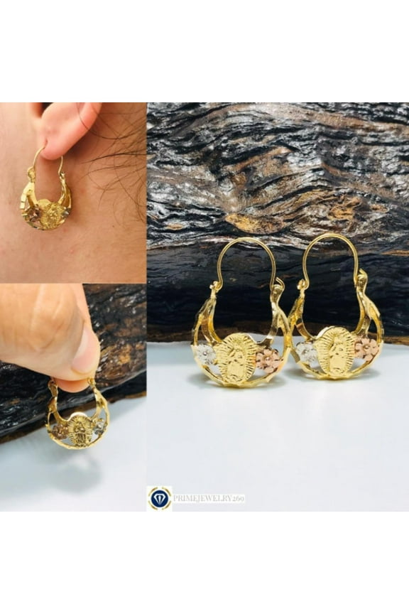 14K Gold Filled Our Lady of Guadalupe Hoop Basket Earrings 3 Color / Argollas de la Virgen de Guadalupe En Oro Laminado / Christmas Gift / Valentines Day Gift