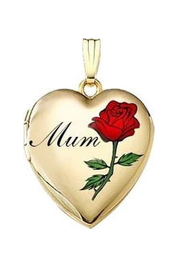 14K Gold Filled Mothers Day "Mum Rose" Heart Locket - 3/4 Inch X 3/4 Inch in Solid 14K Gold Filled