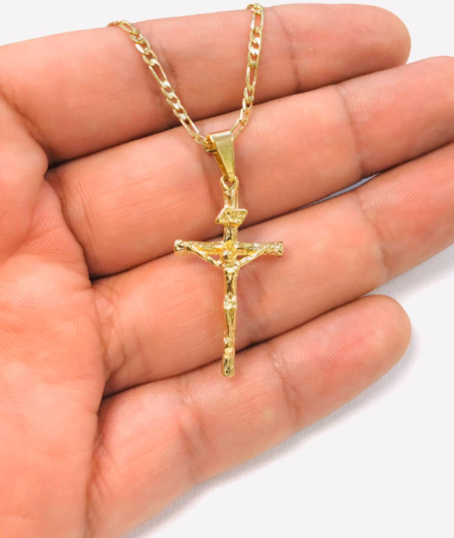 PRIMEJEWELRY269 14K Gold Filled Pendant Cross 33x18mm Necklace 20 Figaro Link for Men Women - Prime Jewelry 269