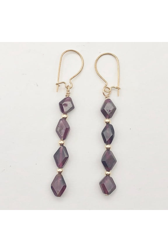 14K Gold Filled Red Pyrope Garnet Earrings | 2 inches long |