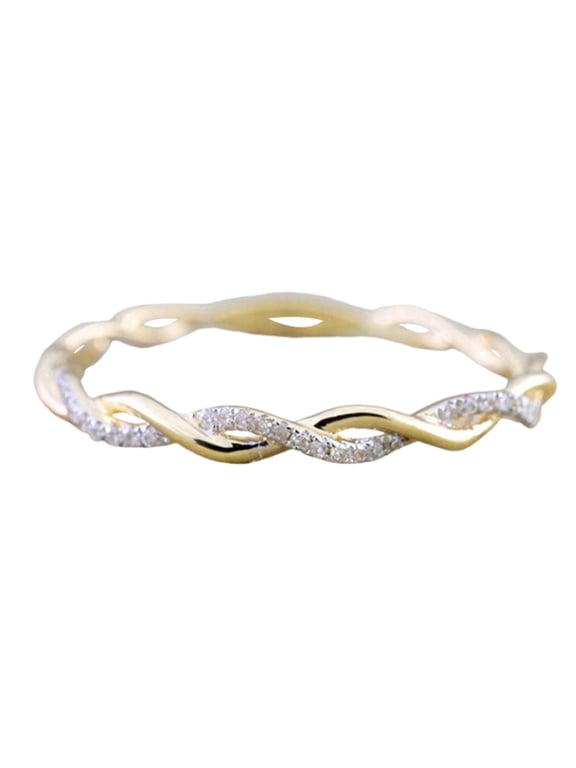 14K Gold Filled Rings for Women Thin Golden Thumb Pinky Finger Ring Rhinestone Ring Stackable Spiral Pattern Band Jewelry Gift for Birthday Valentine Gold Size