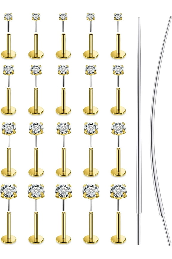 14K Gold Filled Threadless Nose Rings Studs Flat Back Earrings 20G 18G 16G 316L Surgical Stainless Steel Nose Rings Studs Tragus Helix Conch Cartilage Earrings Piercing Jewelry For Women Men[z956]