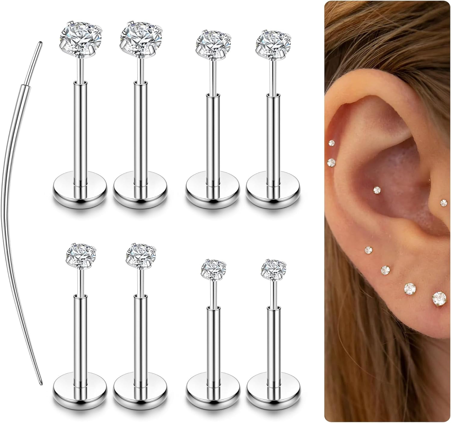 14K Gold Filled Threadless Nose Studs CZ Nose Rings for Women Men 316L ...