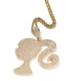 thumbnail image 1 of 14K Gold Finish Simulated Diamond Custom Iced Out Bling Lady Face Bun Charm Pendant Necklace, Birthday Gift, Gift for her, Free Chain, 1 of 5
