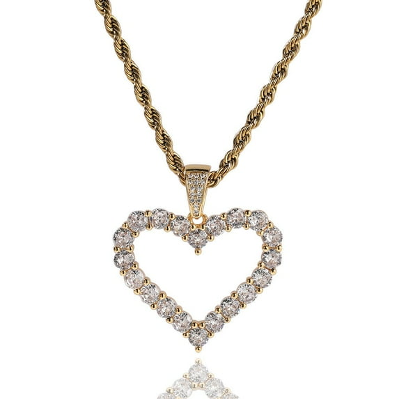 14K Gold Finish Simulated Diamond Heart Shape Love Anniversary Charm Pendant Necklace, Birthday Gift, Gift for her, Christmas gift, Women