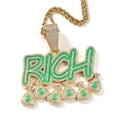 thumbnail image 1 of 14K Gold Finish Simulated Diamond Iced Out Hip Hop Rich Money Bags Rapper Charm Pendant Necklace, Gift For him, Glow in the dark, Enamel, 1 of 4