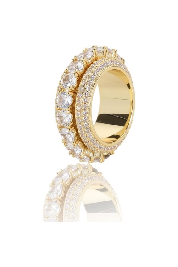 14K Gold Five-Row Rotatable Moissanite Ring for Men, Unique Spinning Feature, Men's Eye-Catching Fashion Accessory