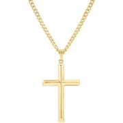 BINTU 14K Gold Flat BEVEL Cross for Men w/ real solid Strong Clasp 3MM 14ct Perfect Necklace Gift for Husband or Wife. Diamond-Cut USA made
