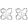 thumbnail image 1 of 14K Gold Flower Earrings for Women, Freshwater Pearl Studs, Beautiful Holiday Gift for Her, Elegant Jewelry for Special Occasions, 1 of 4