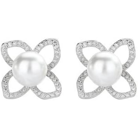 14K Gold Flower Earrings for Women, Freshwater Pearl Studs, Beautiful Holiday Gift for Her, Elegant Jewelry for Special Occasions