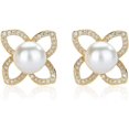 thumbnail image 1 of 14K Gold Flower Earrings for Women, Freshwater Pearl Studs, Beautiful Holiday Gift for Her, Elegant Jewelry for Special Occasions, 1 of 4