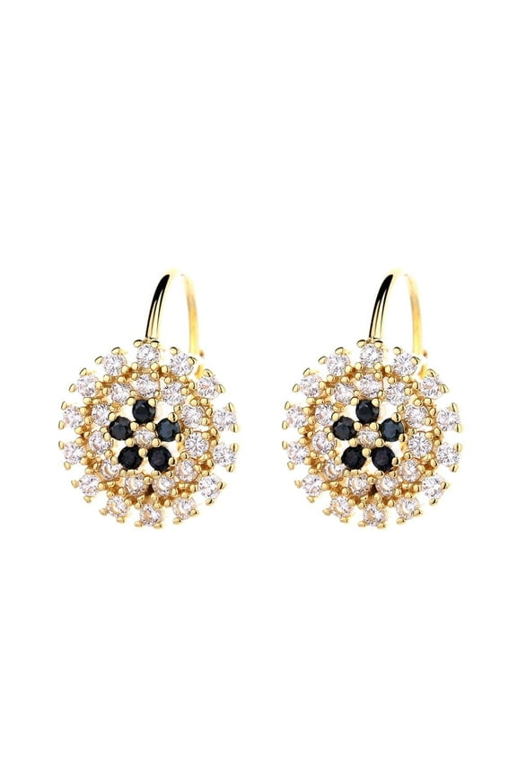 14K Gold Flower Huggie Earrings with crystals from Swarovski, Gold-Plated