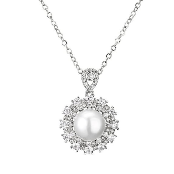 14K Gold Freshwater Pearl Necklace for Women, Elegant Flower-Inspired Crystal Pendant Design, Premium Fashion Accessory