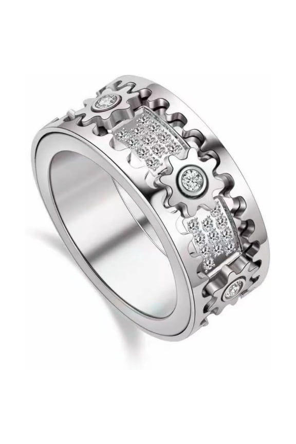 14K Gold Gear Rotating Rings with Sparkling Moissanite, Men's Luxury Ring, Gift for Special Occasions