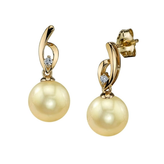 14K Gold Golden South Sea Cultured Pearl & Diamond Lois Earrings