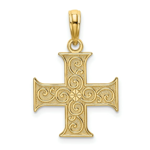 FJC Finejewelers 14k Yellow Gold Greek Cross with Swirl Design Charm