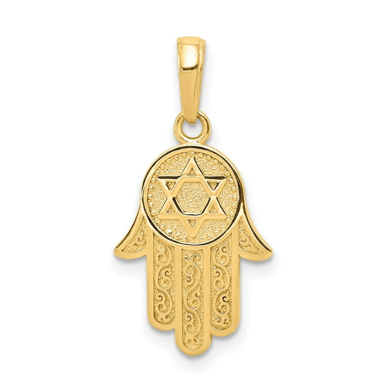 14k Yellow Gold Hamsa Hand of God w/ Star Of David Pendant 14k Yellow Gold Hamsa Hand of God w/ Star Of David Pendant