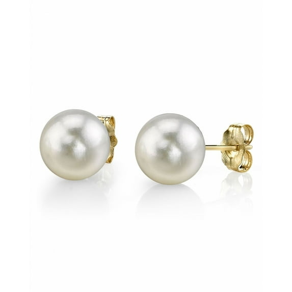 14K Gold Hanadama White Akoya Cultured Pearl Stud Earrings