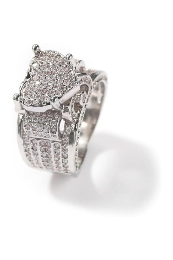14K Gold Heart-Shaped Commitment Ring for Men, Luxurious Pave Halo Moissanite Design,Dainty Gift for Him