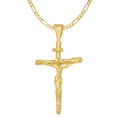 thumbnail image 1 of 14K Gold Heavy Plated 3-Dimensional Crucifix Pendant + 20 inch 2.4mm Figaro Chain Necklace Set, 1 of 7
